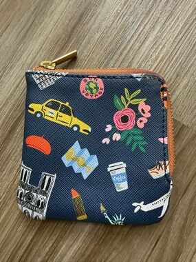 Rifle Paper Co NYC New York Printed Navy Travel Zip Wallet - Floral & Icon Print